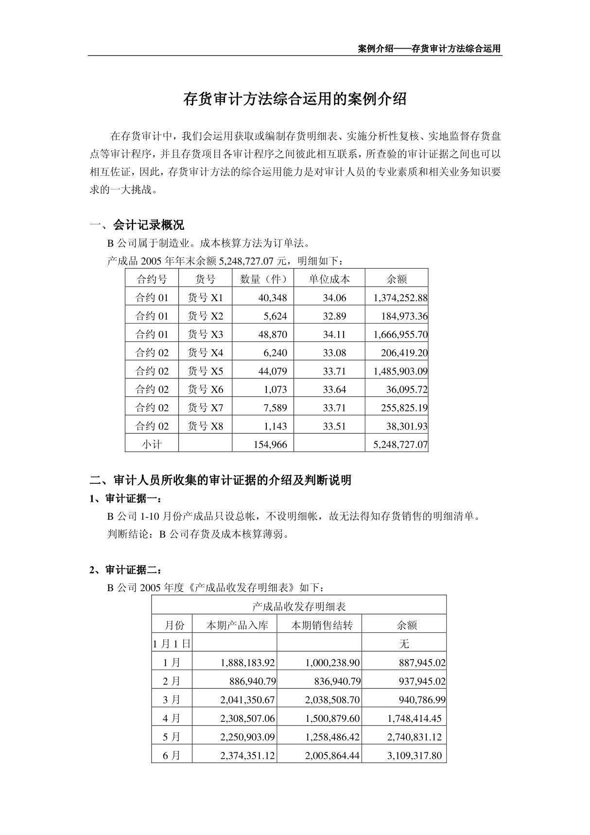 审计底稿编制案例12－存货审计综合运用－郑先弘 存货审计方法的综合运用