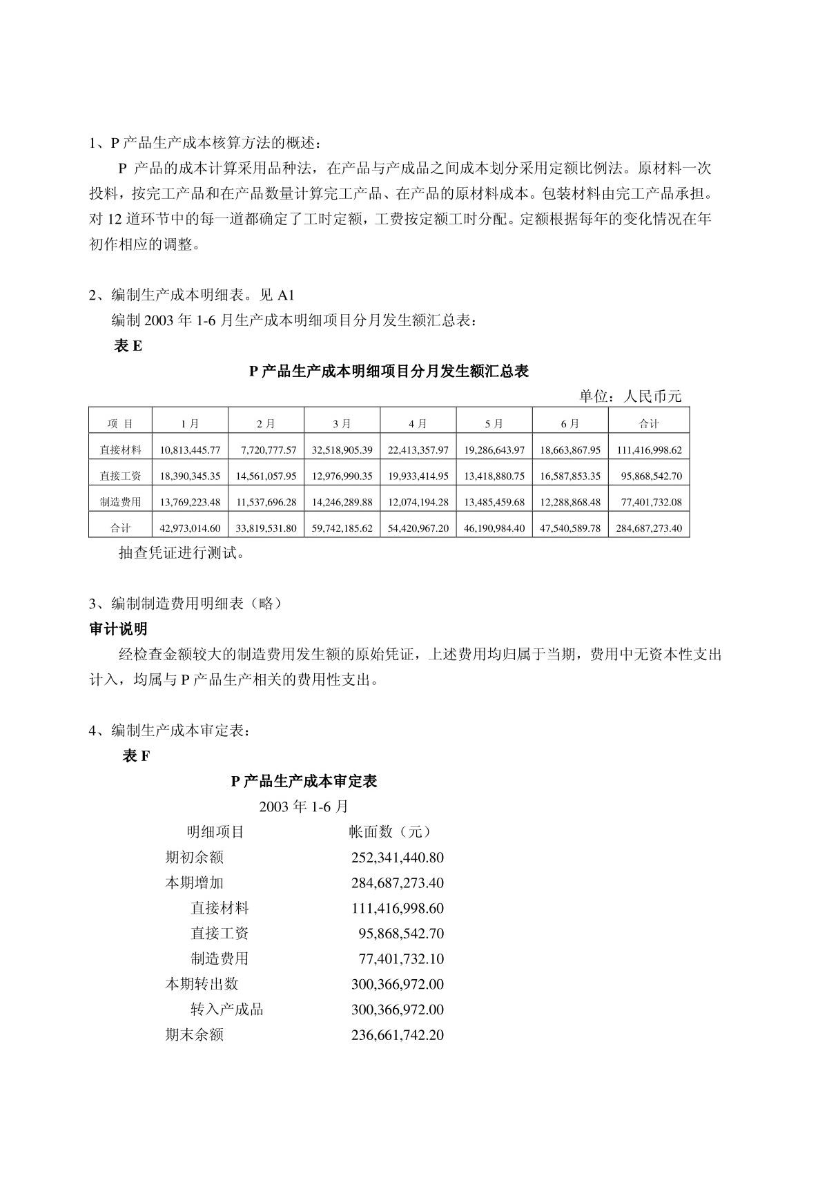 审计底稿编制案例15－生产成本－郑钢 工作底稿－生产成本