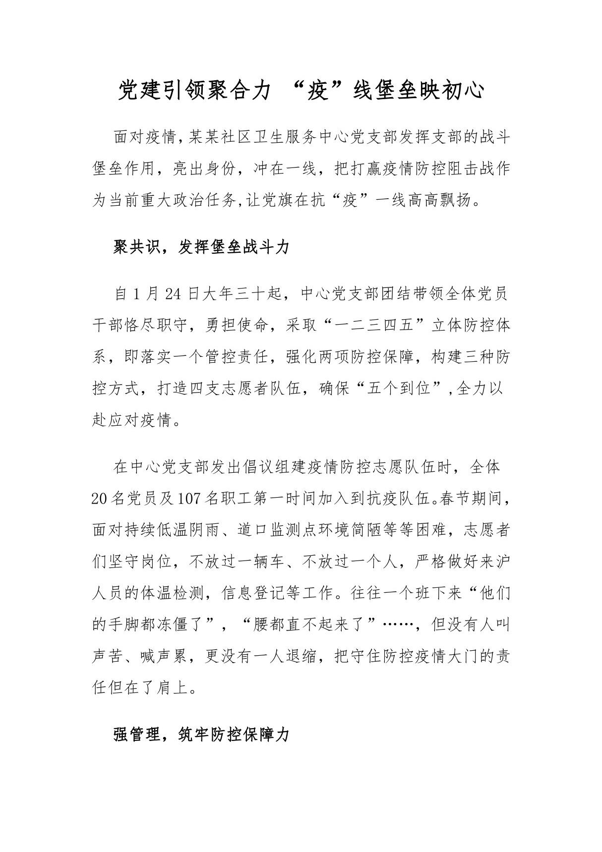 某某社区卫生服务中心乡镇卫生院党支部疫情防控工作总结小结汇报