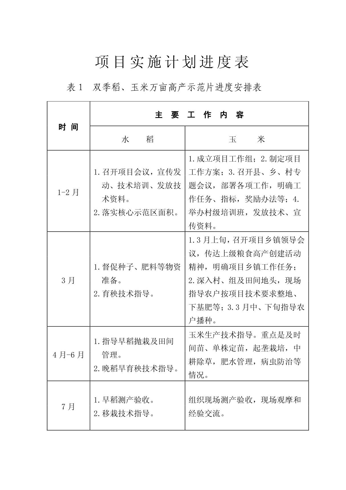 项目实施计划进度表