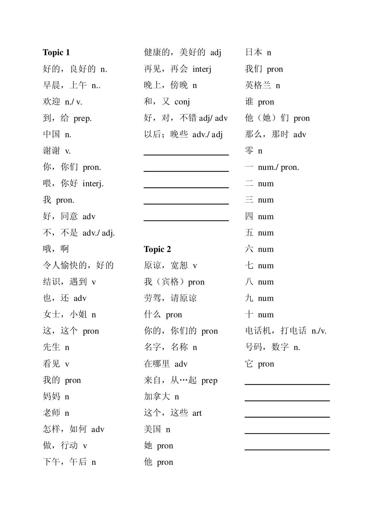 仁爱版七年级上册英语单词各单元过关测试