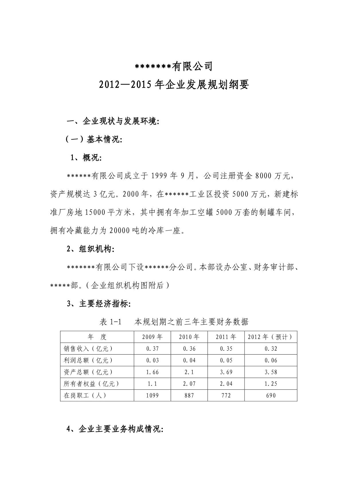 三年企业发展规划纲要