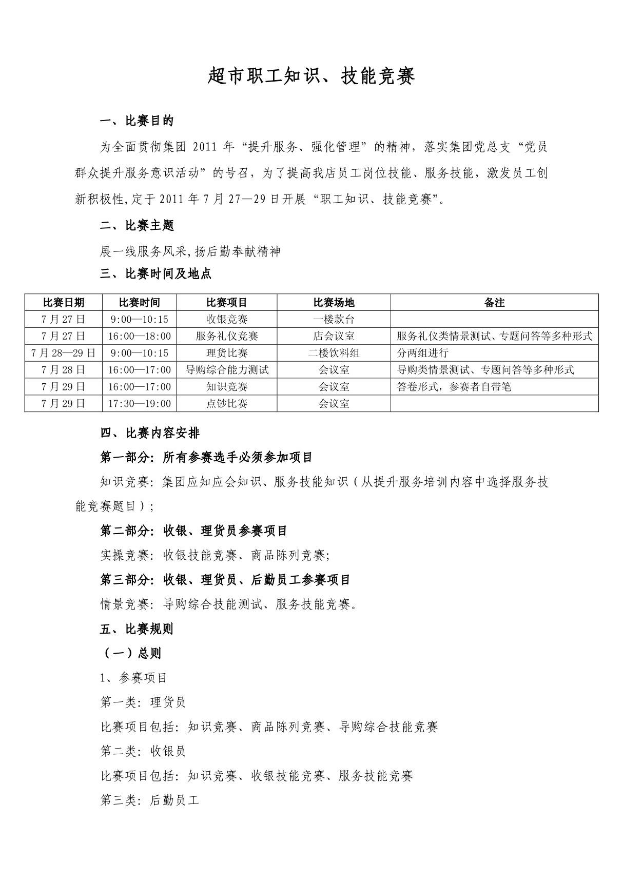 超市职工知识 技能竞赛