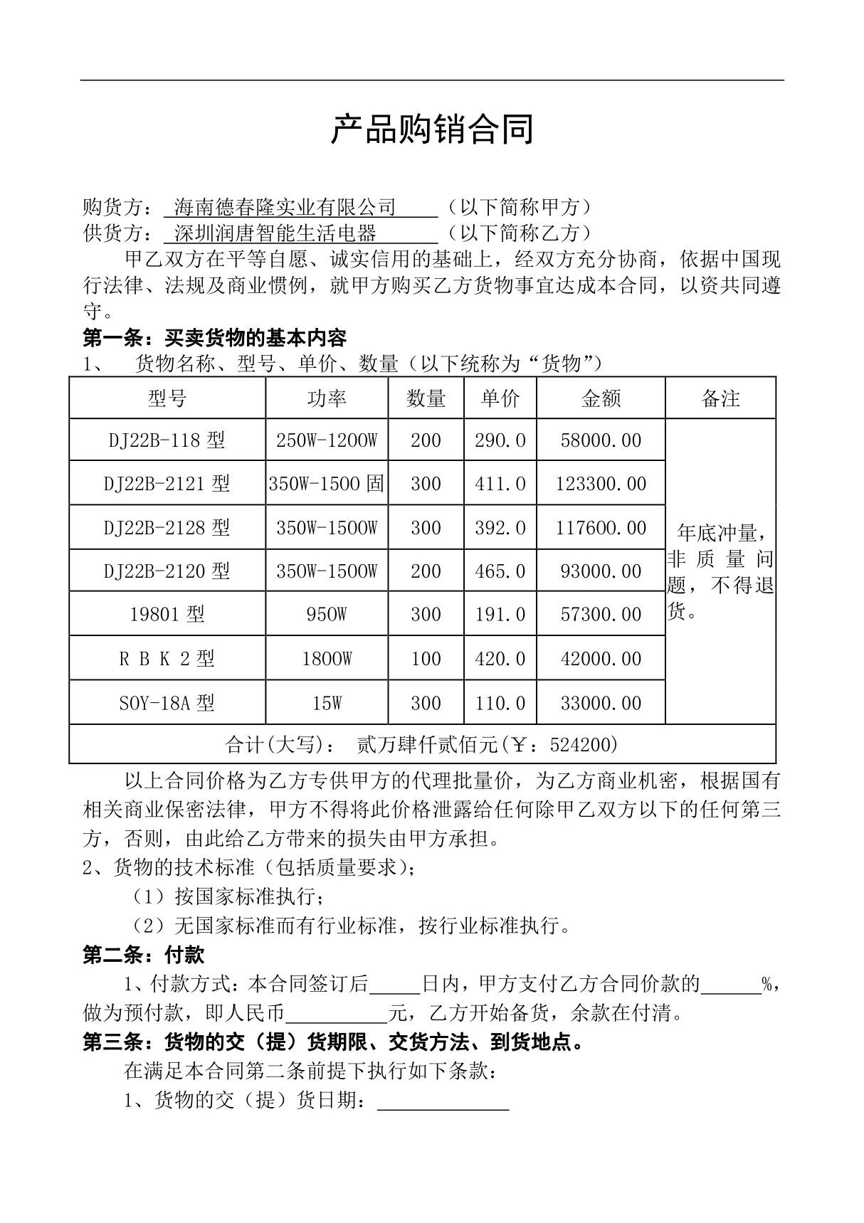 产品购销合同 2021年修订 完整版