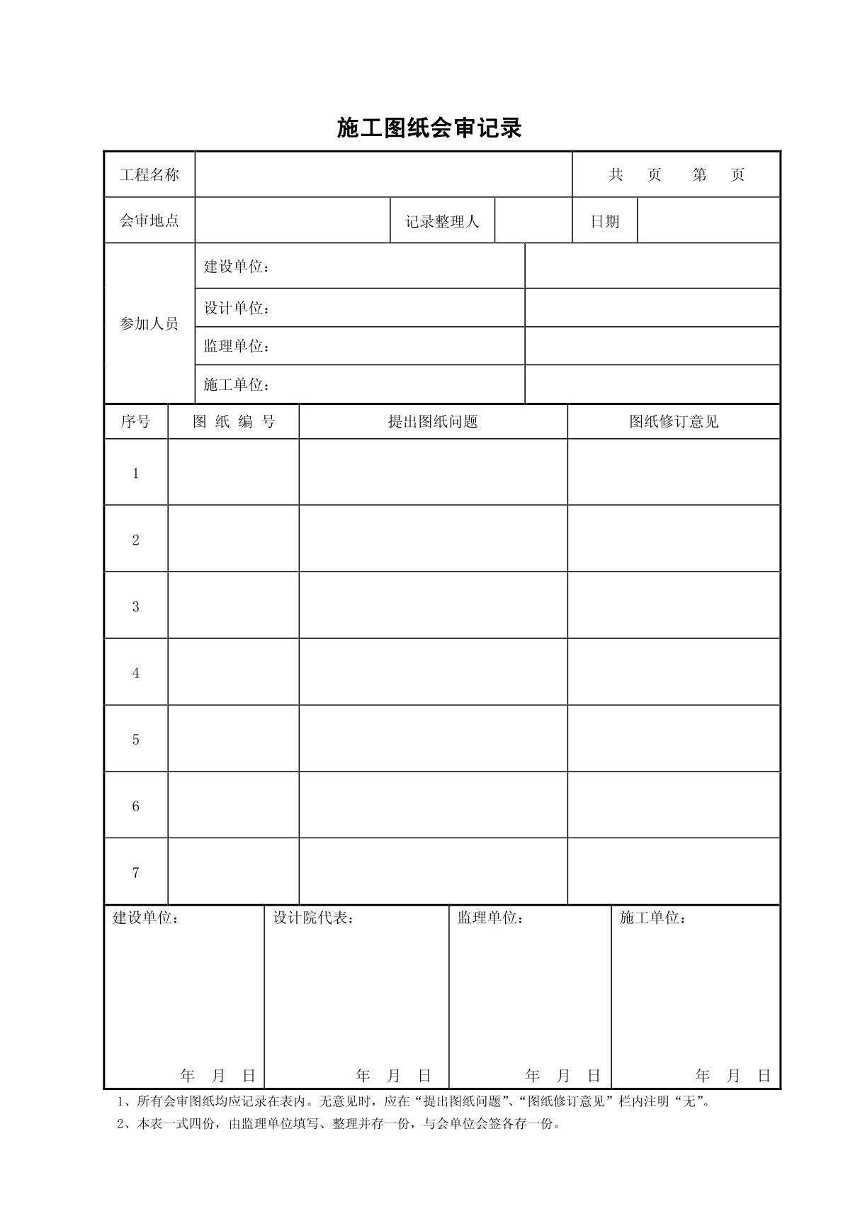 图纸会审记录表格