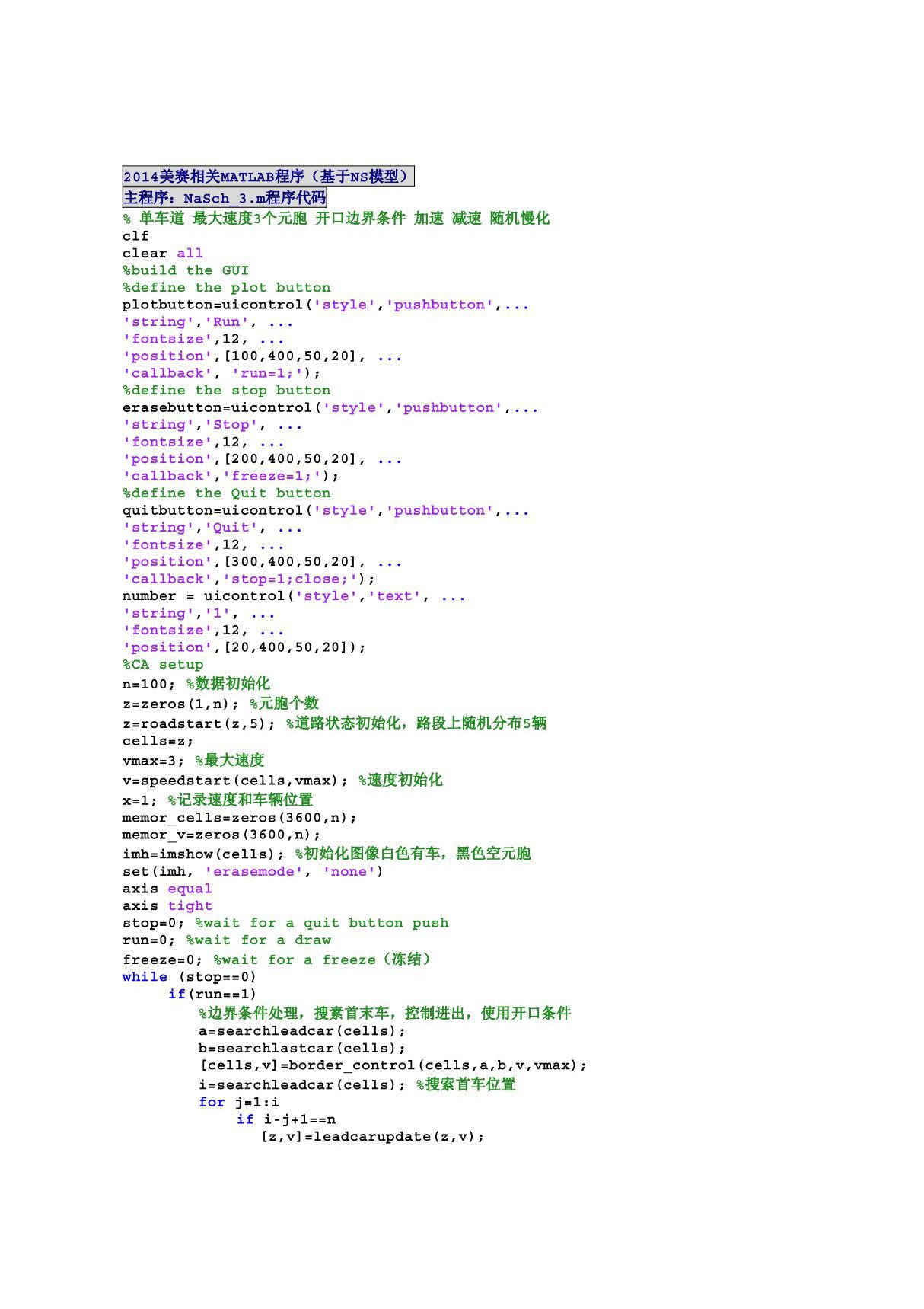2014美赛 NaSch模型matlab完整代码96877763