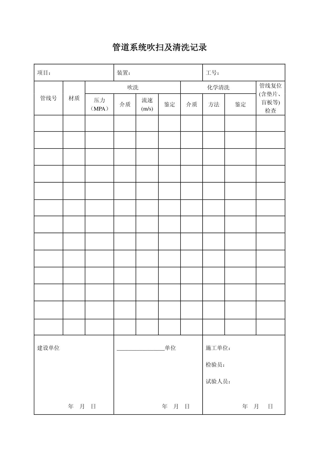 管道系统吹扫及清洗记录