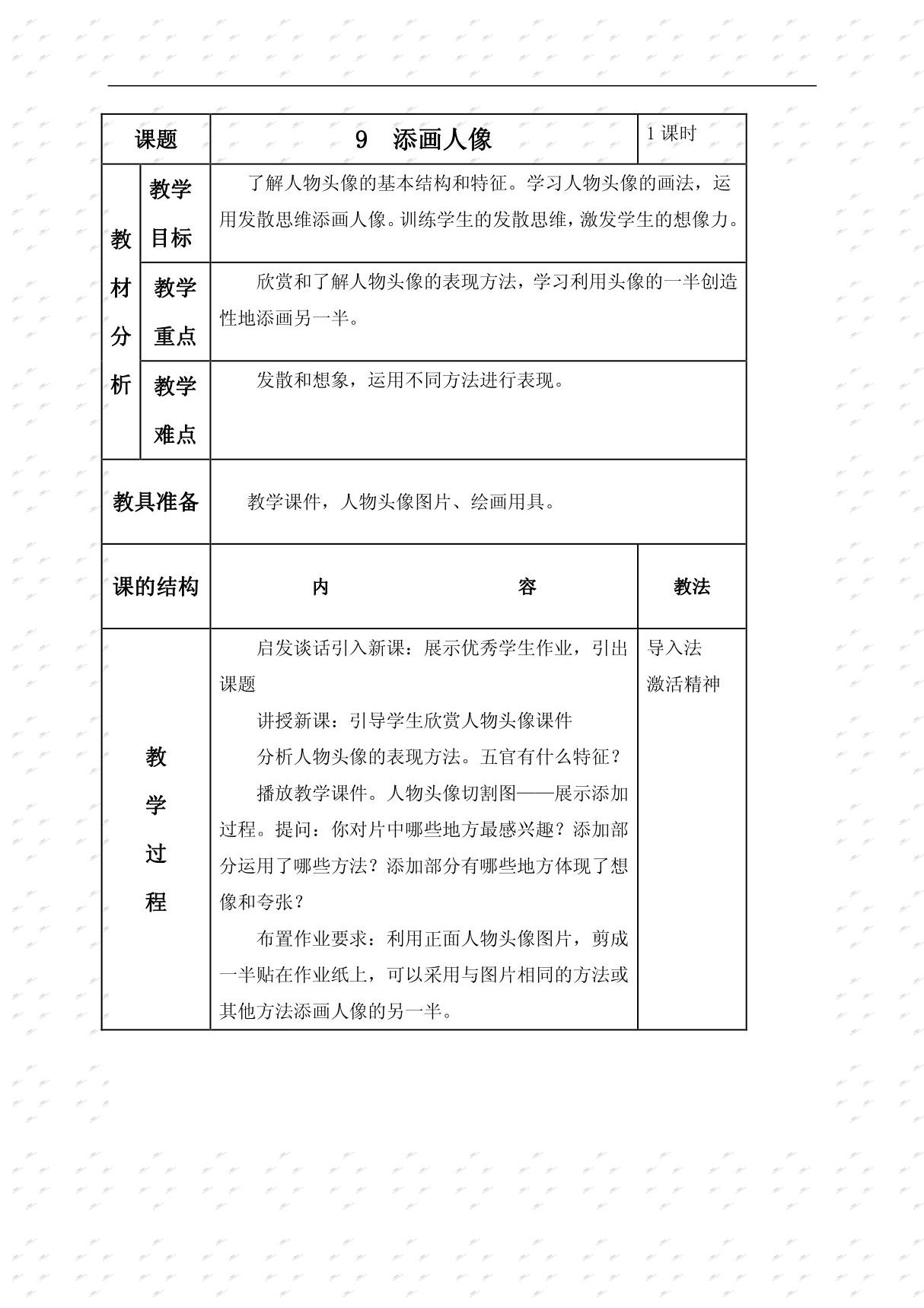 小学美术人美版六年级下册 添画人像1教案