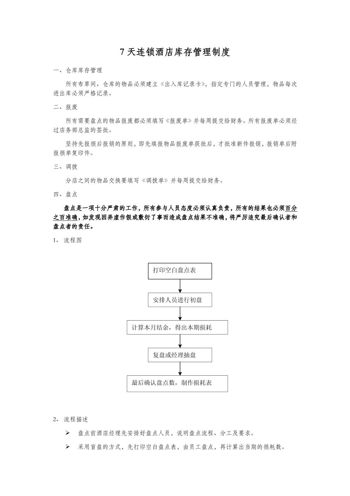 7天连锁酒店库存管理制度