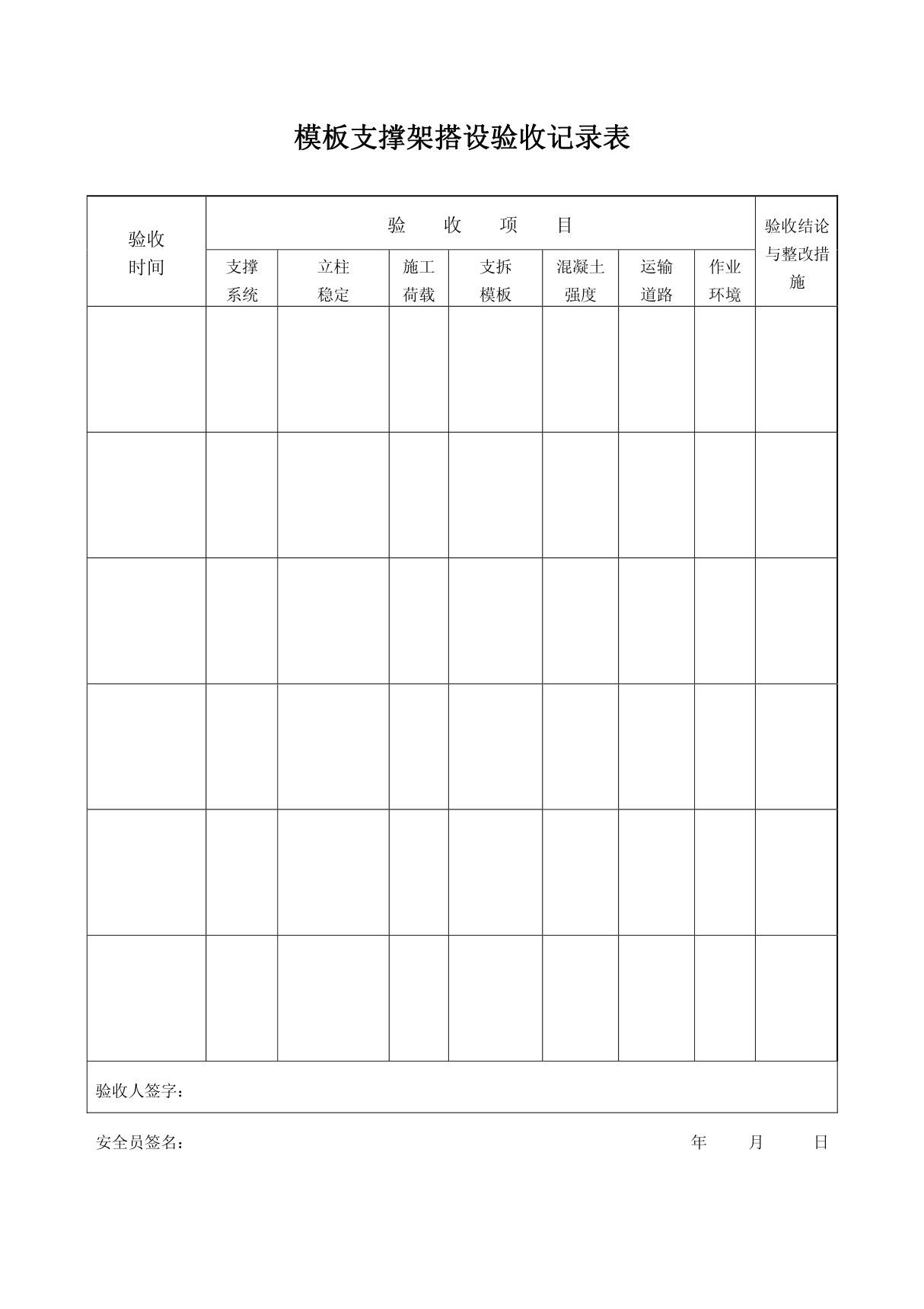 模板支撑架搭设验收记录表