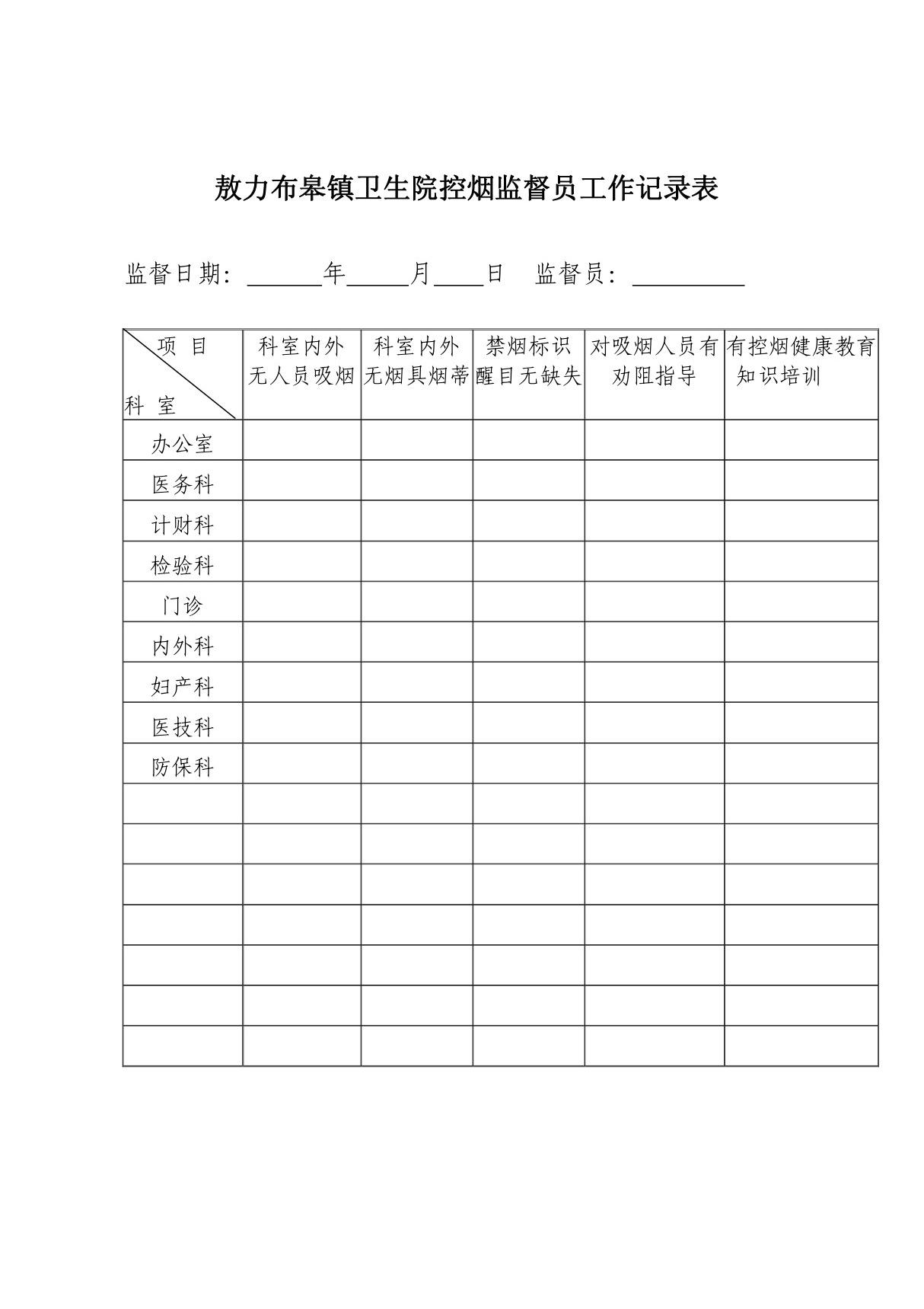 控烟监督员 巡查员工作记录表