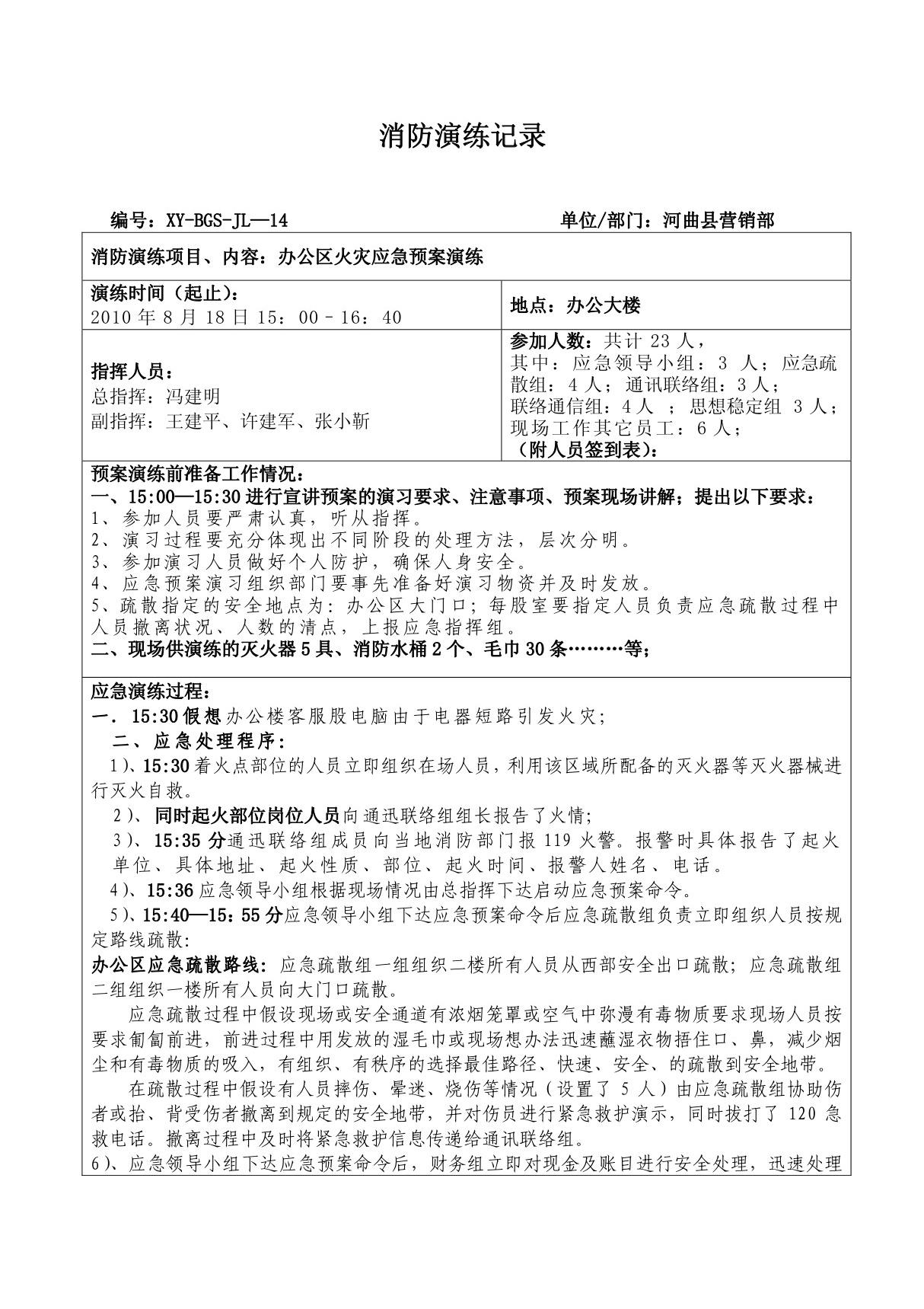 应急预案演练记录(范例) 精品