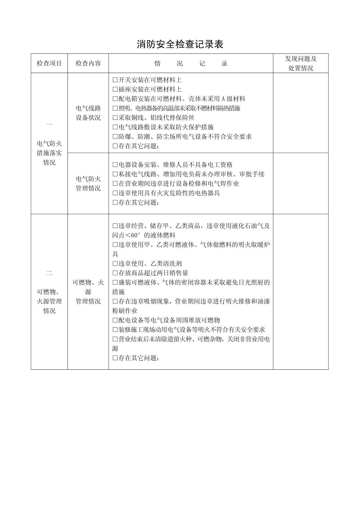 消防安全检查记录表