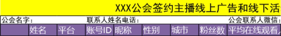 XXX公会签约主播线上广告和线下活动报价表