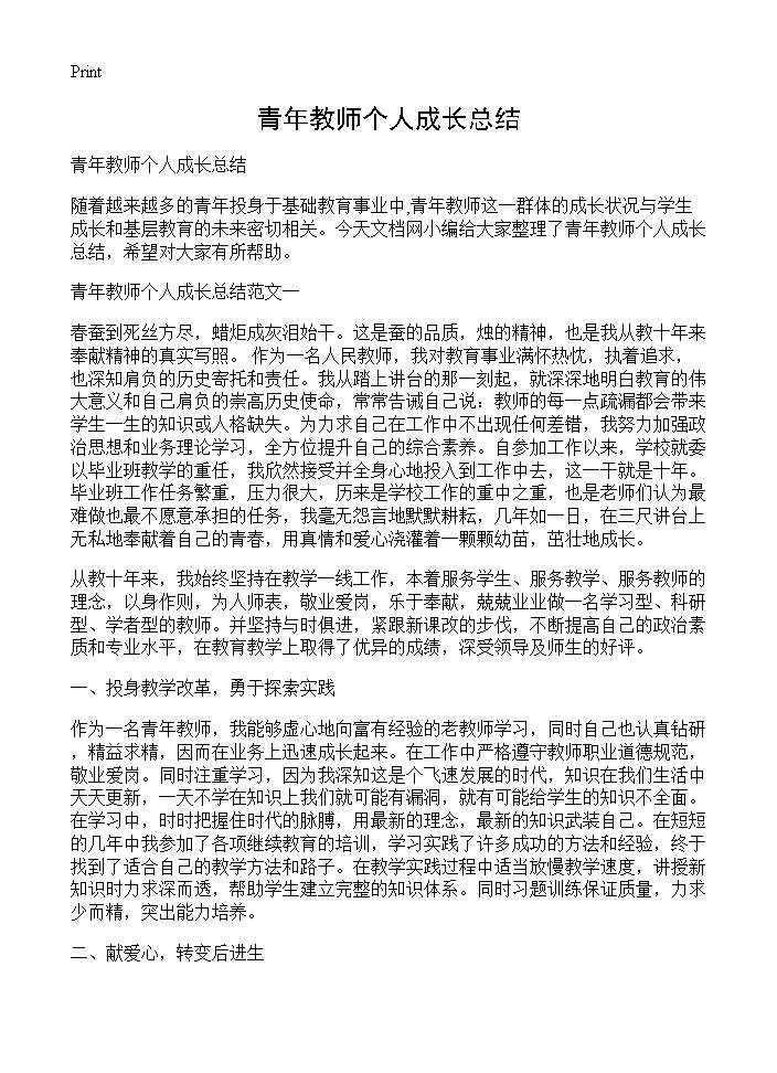 青年教师个人成长总结