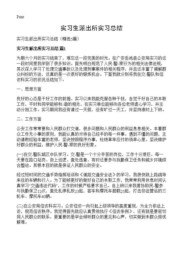 实习生派出所实习总结5篇