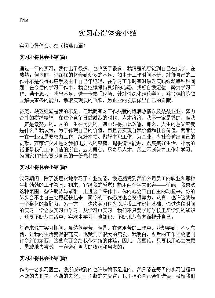 实习心得体会小结10篇