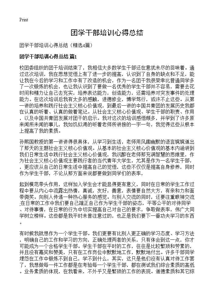 团学干部培训心得总结4篇