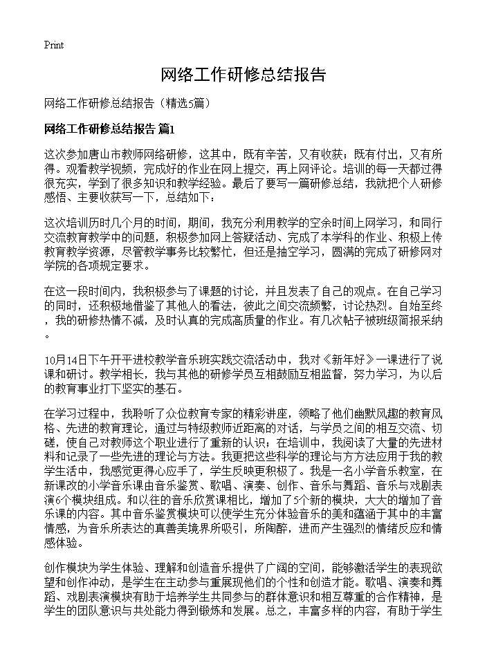 网络工作研修总结报告5篇