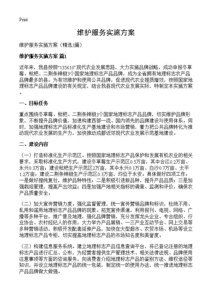 维护服务实施方案3篇