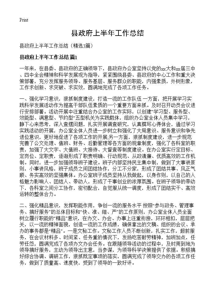 县政府上半年工作总结 (共5页)