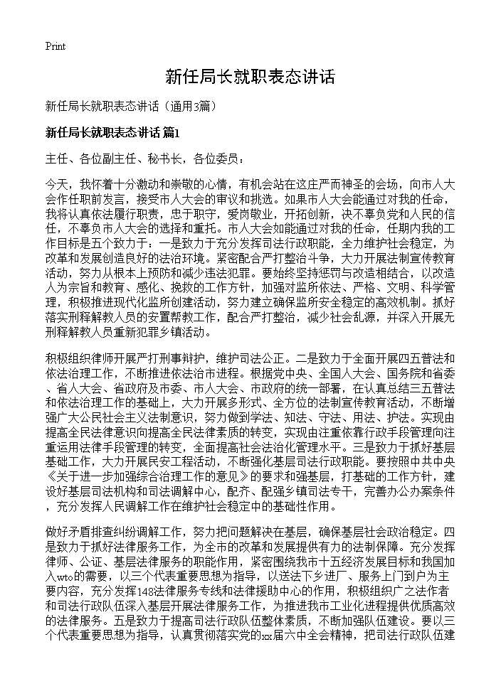 新任局长就职表态讲话3篇