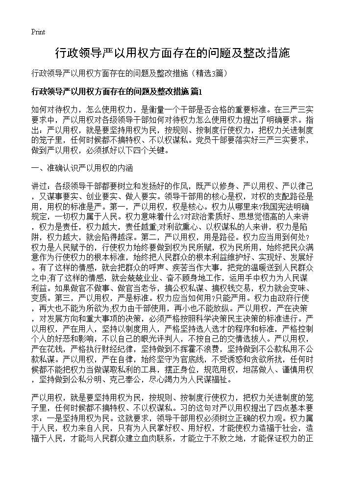 行政领导严以用权方面存在的问题及整改措施3篇