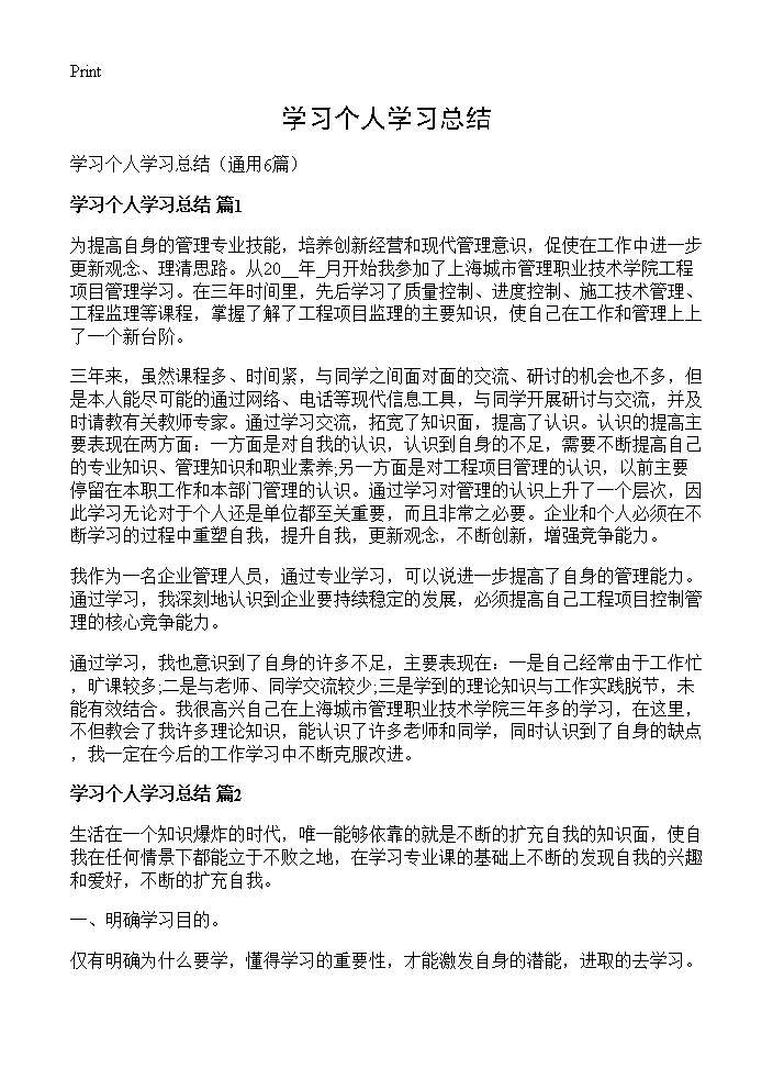 学习个人学习总结6篇