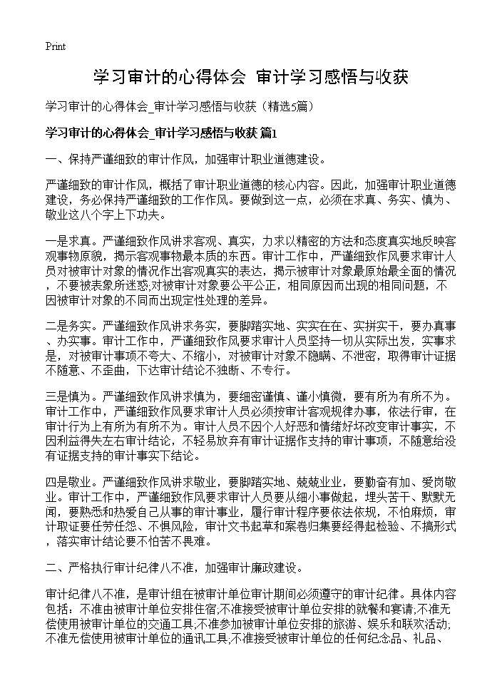 学习审计的心得体会 审计学习感悟与收获5篇