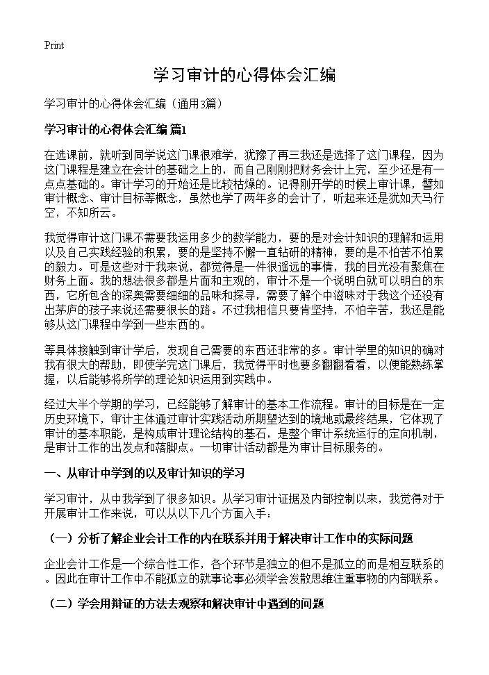 学习审计的心得体会汇编3篇