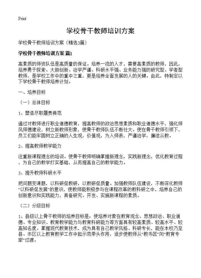 学校骨干教师培训方案3篇