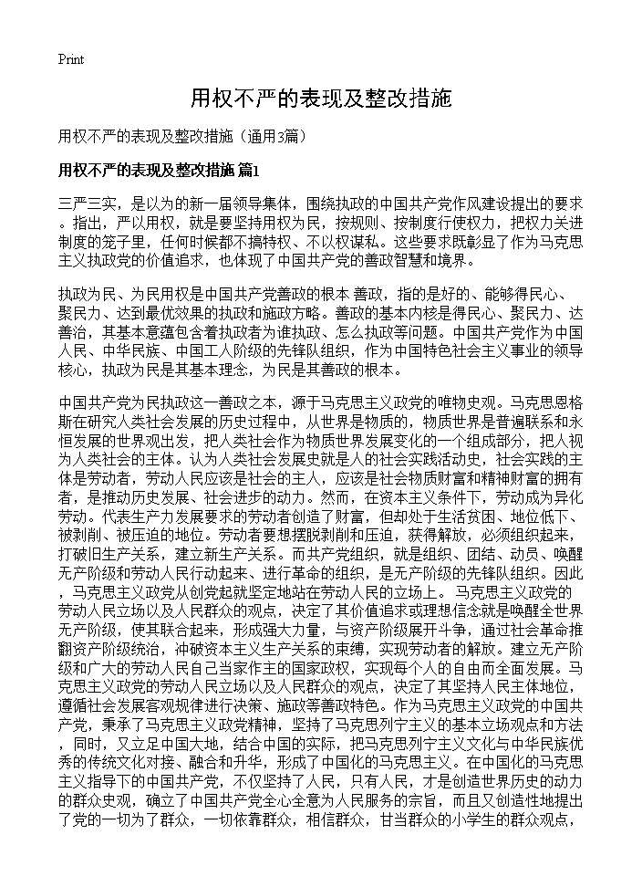 用权不严的表现及整改措施3篇