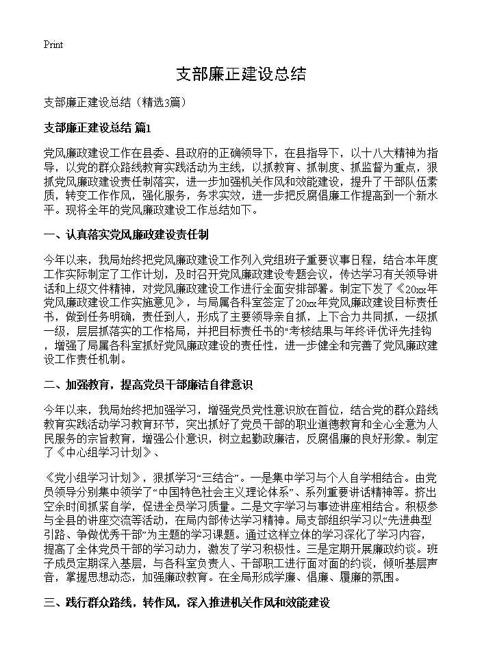 支部廉正建设总结3篇