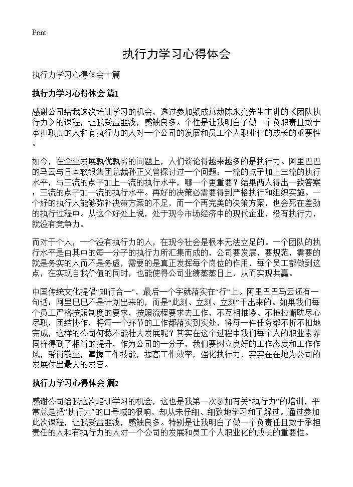 执行力学习心得体会