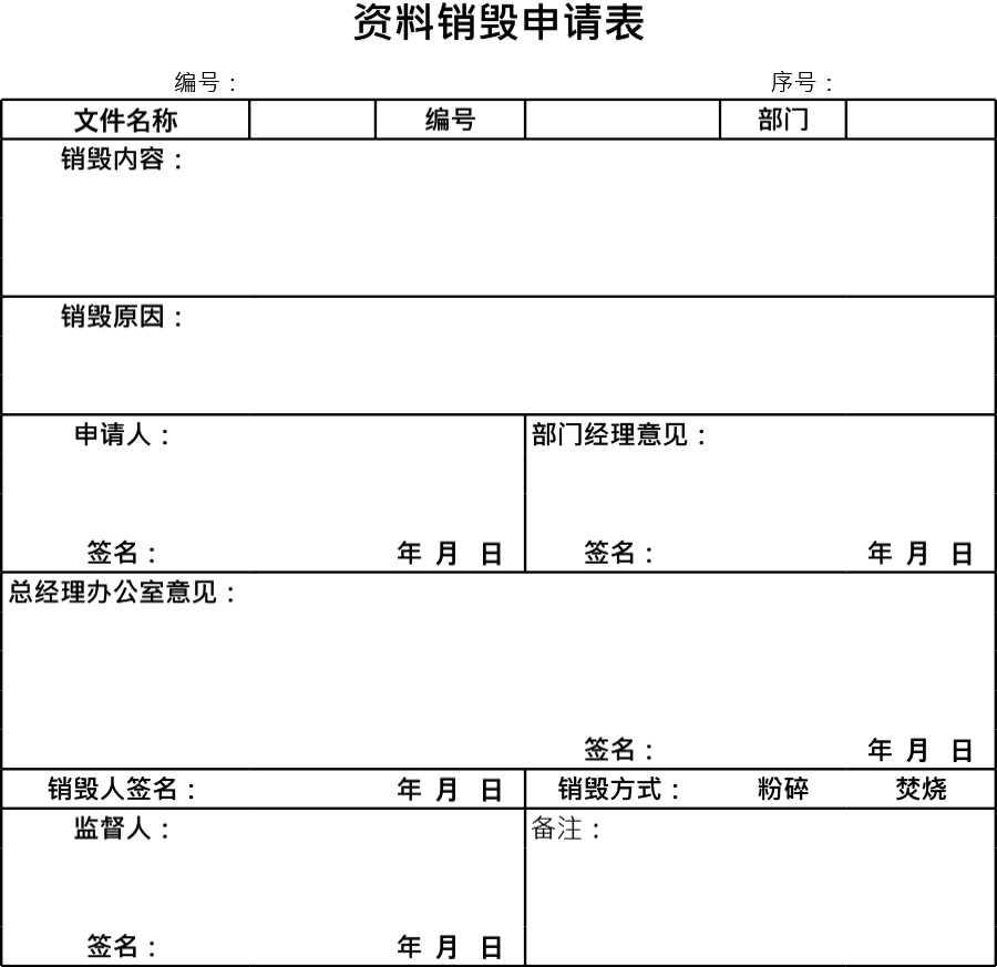 资料销毁申请表