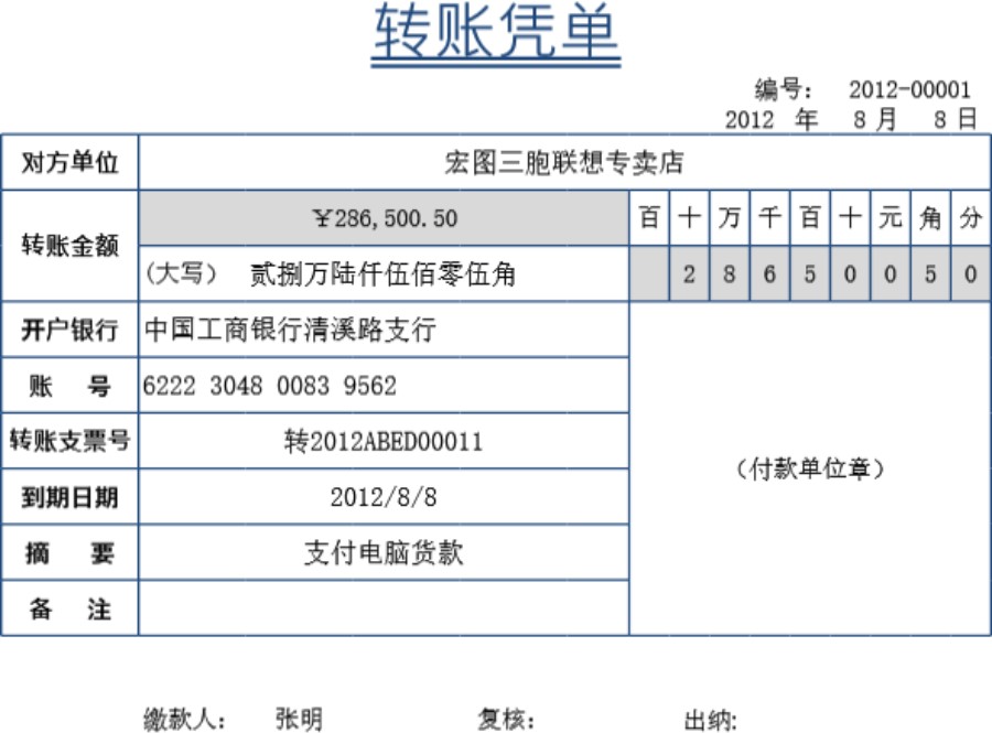 转账凭单模板