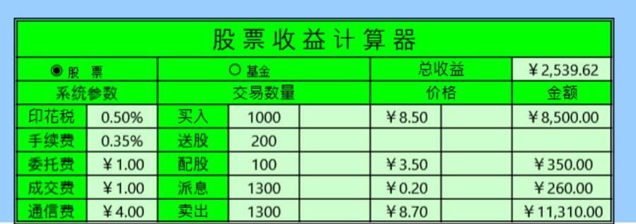 制作股票收益计算器模板