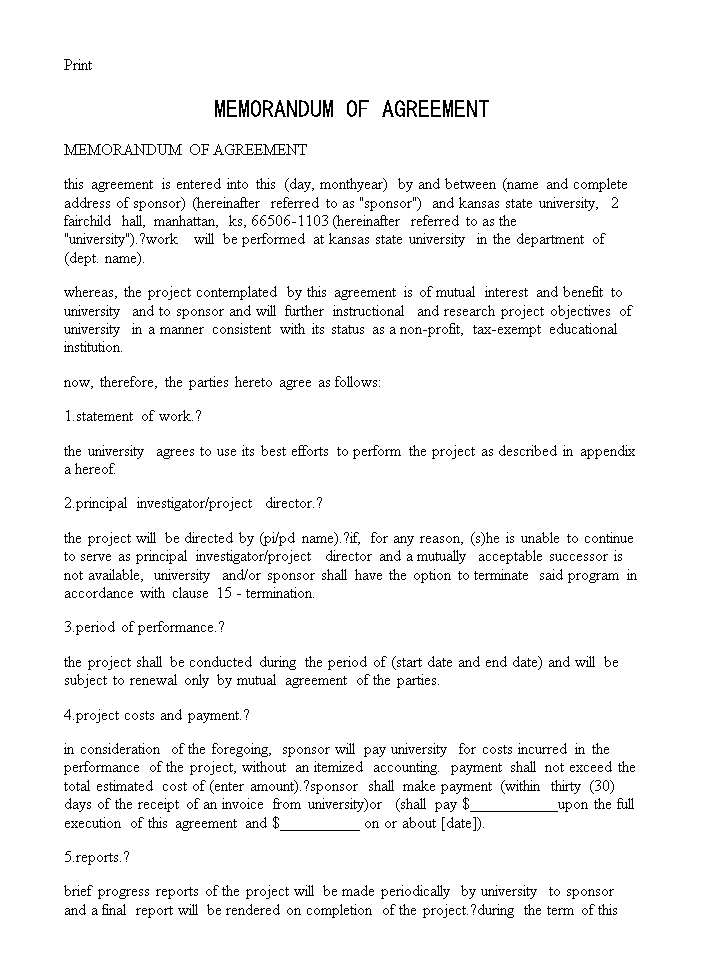 MEMORANDUM OF AGREEMENT