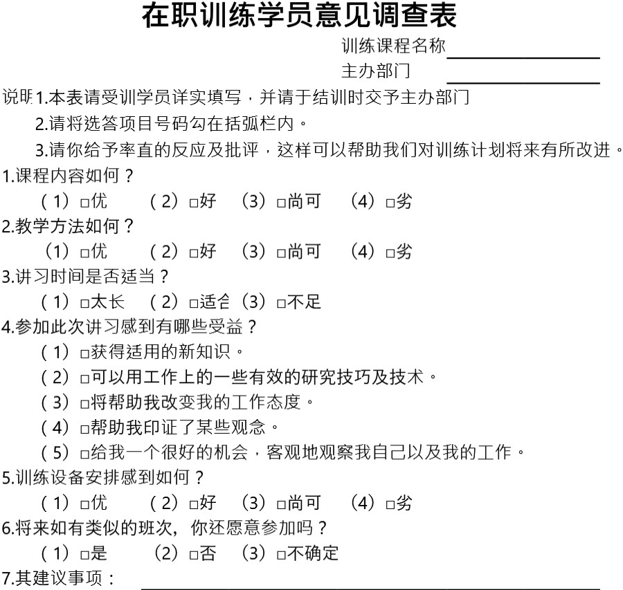 在职训练学员意见调查表