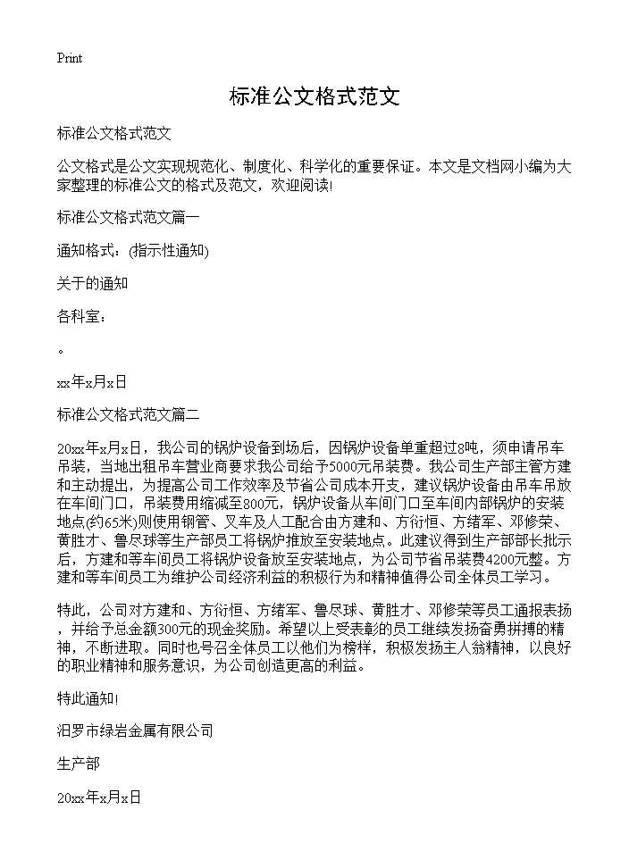 标准公文格式范文