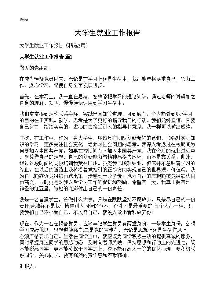 大学生就业工作报告3篇