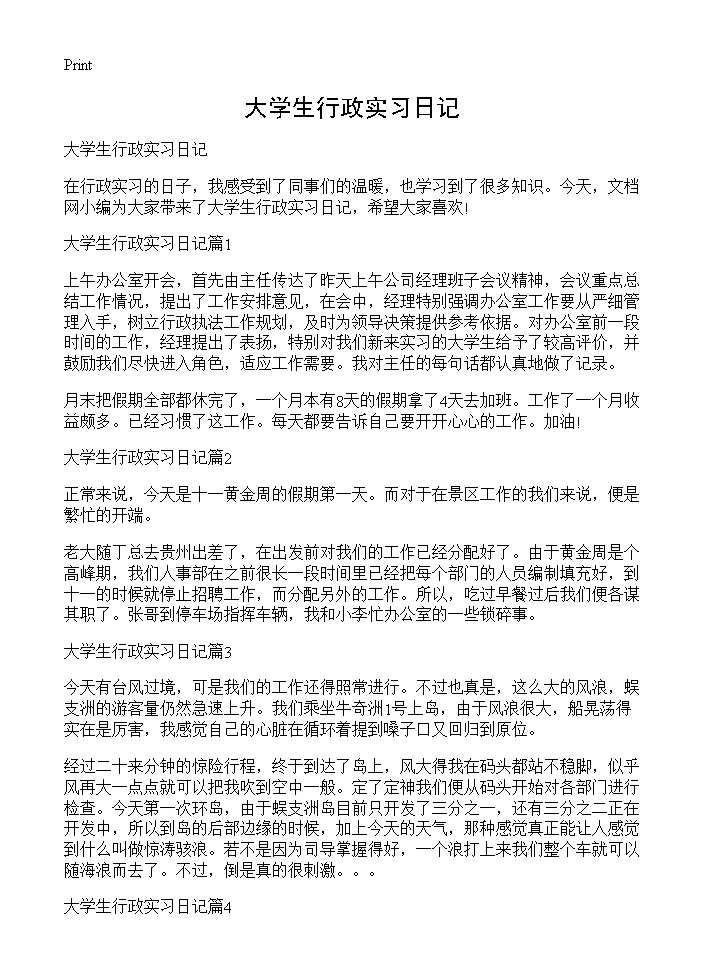 大学生行政实习日记