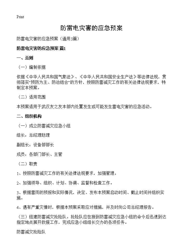 防雷电灾害的应急预案3篇