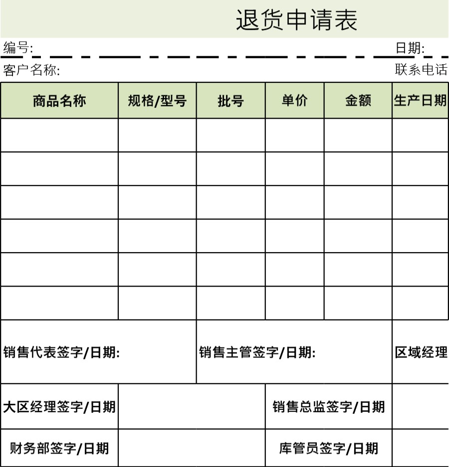 退货申请单