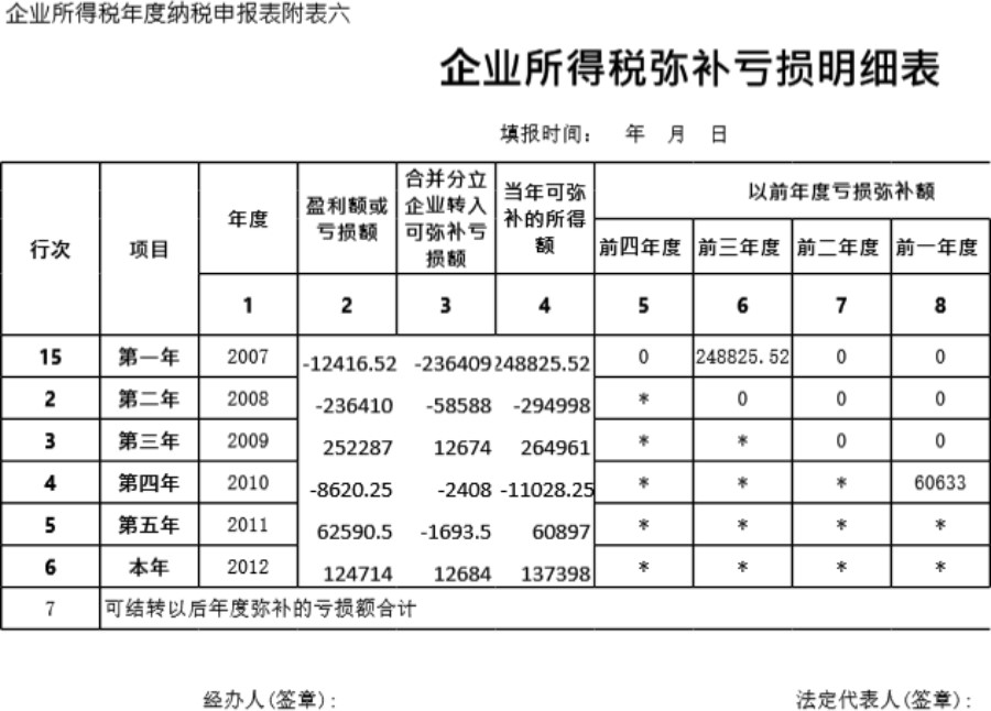 税前弥补亏损明细表模板