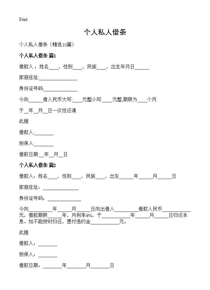 个人私人借条10篇