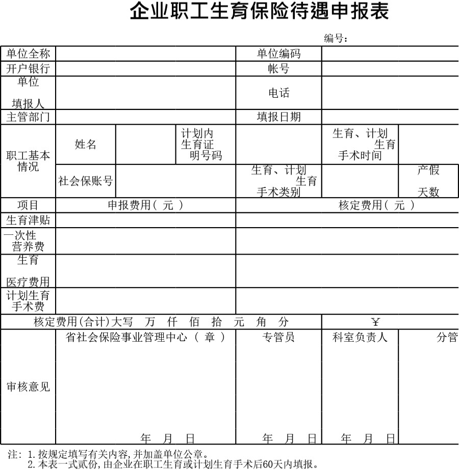 生育保险费用申报表