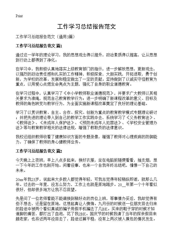 工作学习总结报告范文3篇