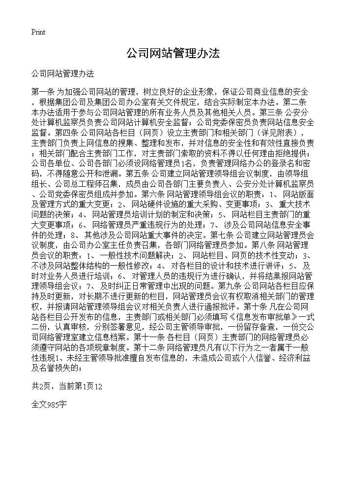 公司网站管理办法