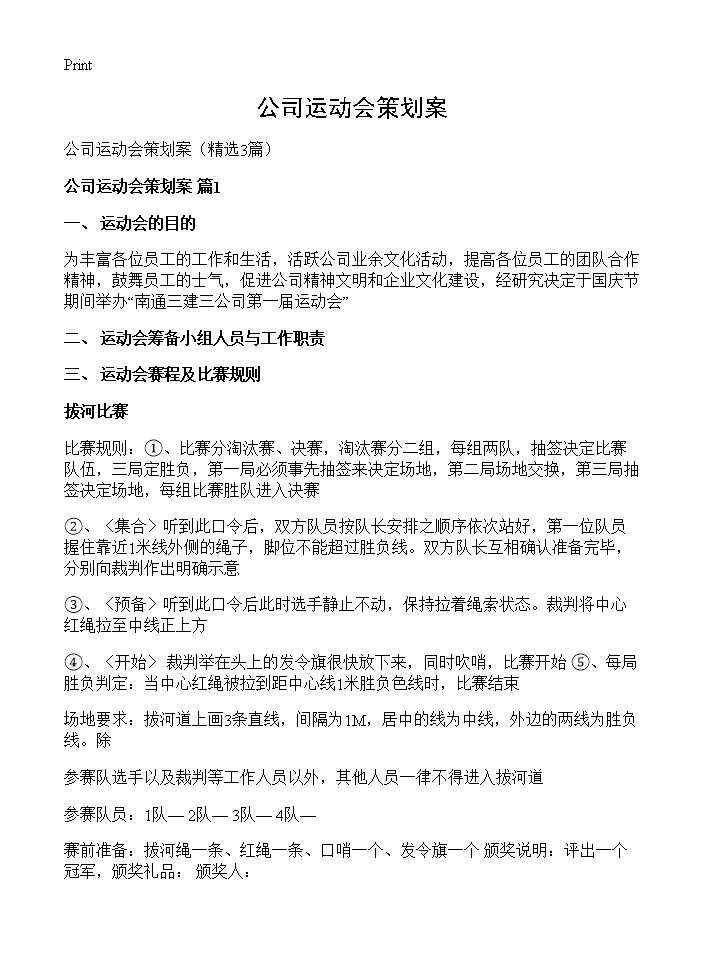 公司运动会策划案3篇